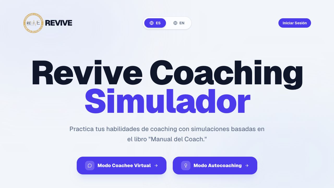 Página principal de Revive Coaching Simulador