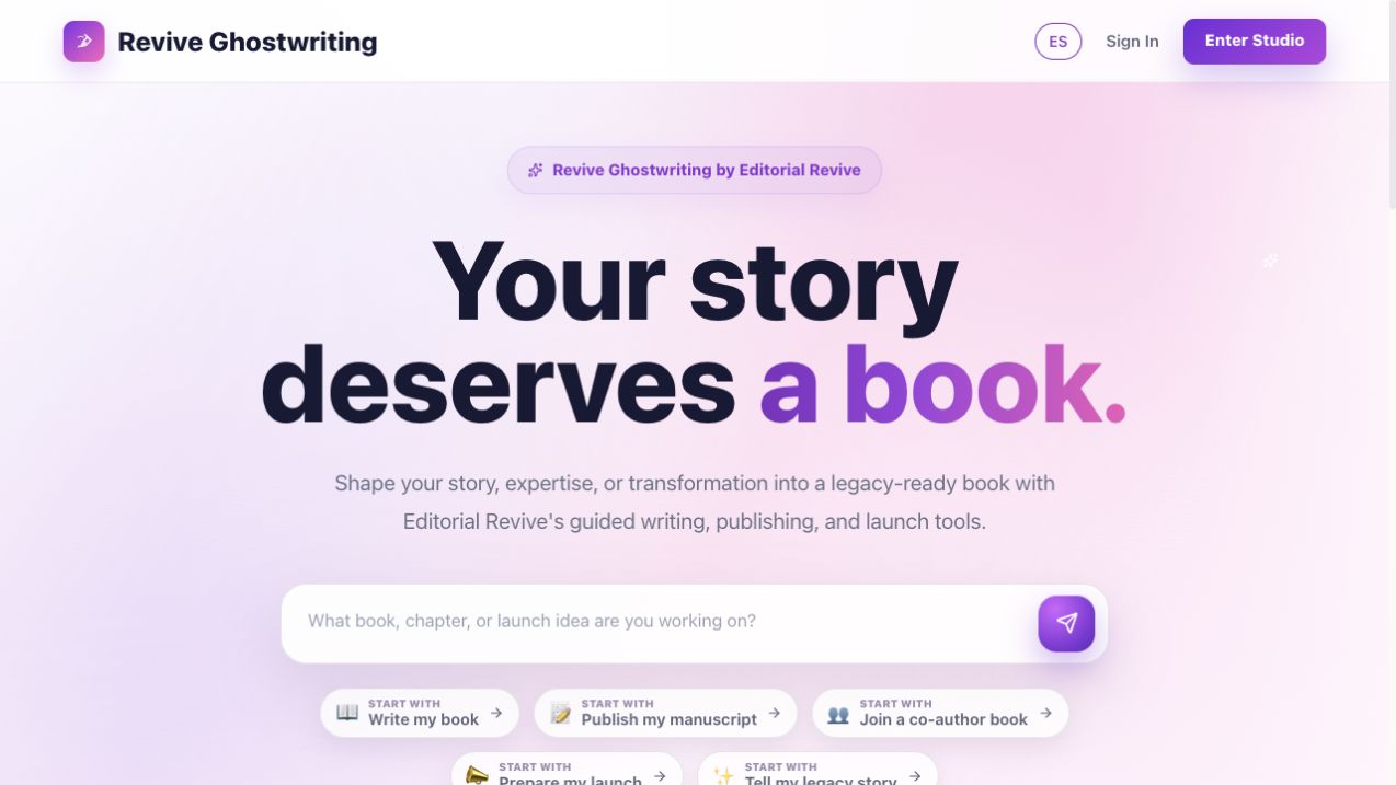 Página principal de Revive Ghostwriting